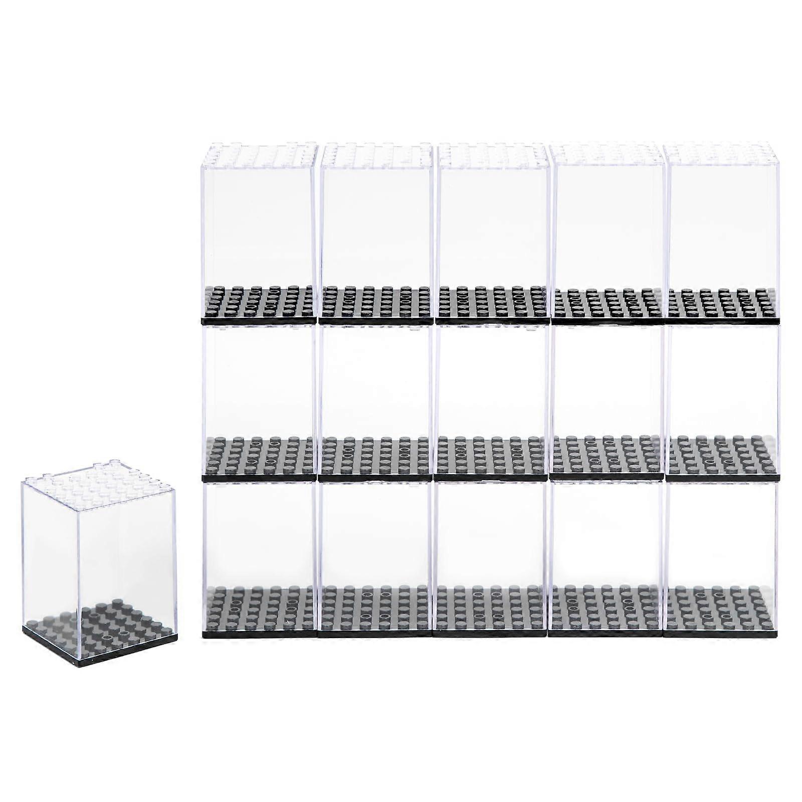 16PCS Stackable Acrylic Minifigure Display Case Set, Clear Dustproof Display Box for  Minifigures with Easy Access Cover