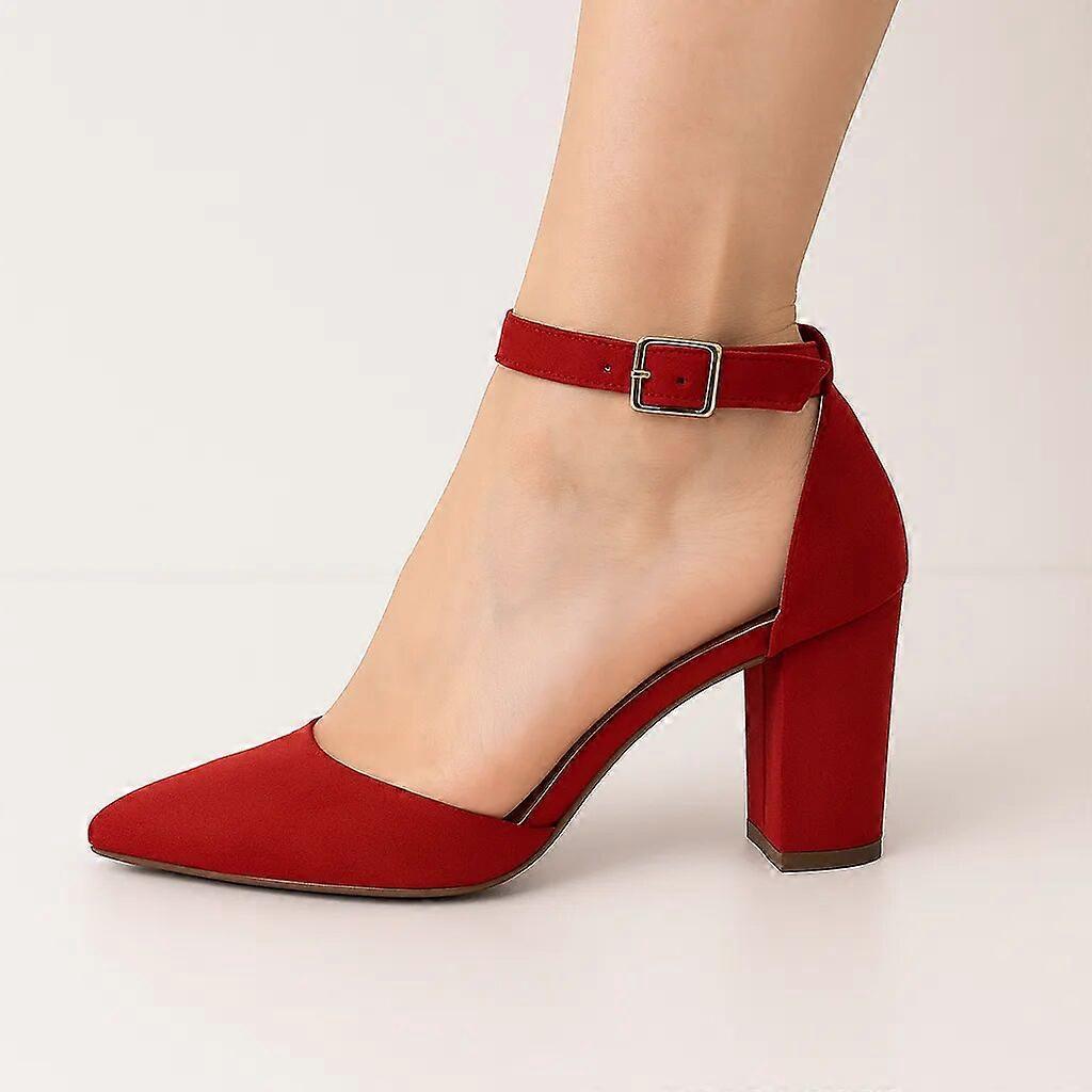Red Ankle Strap Party Pumps Women RA-062