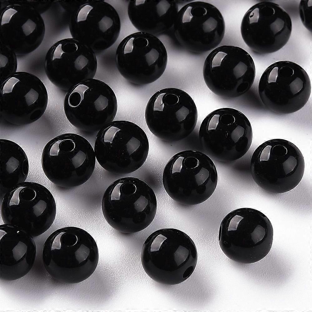 Opaque Acrylic Beads Round Black 8x7mm Hole: 2mm