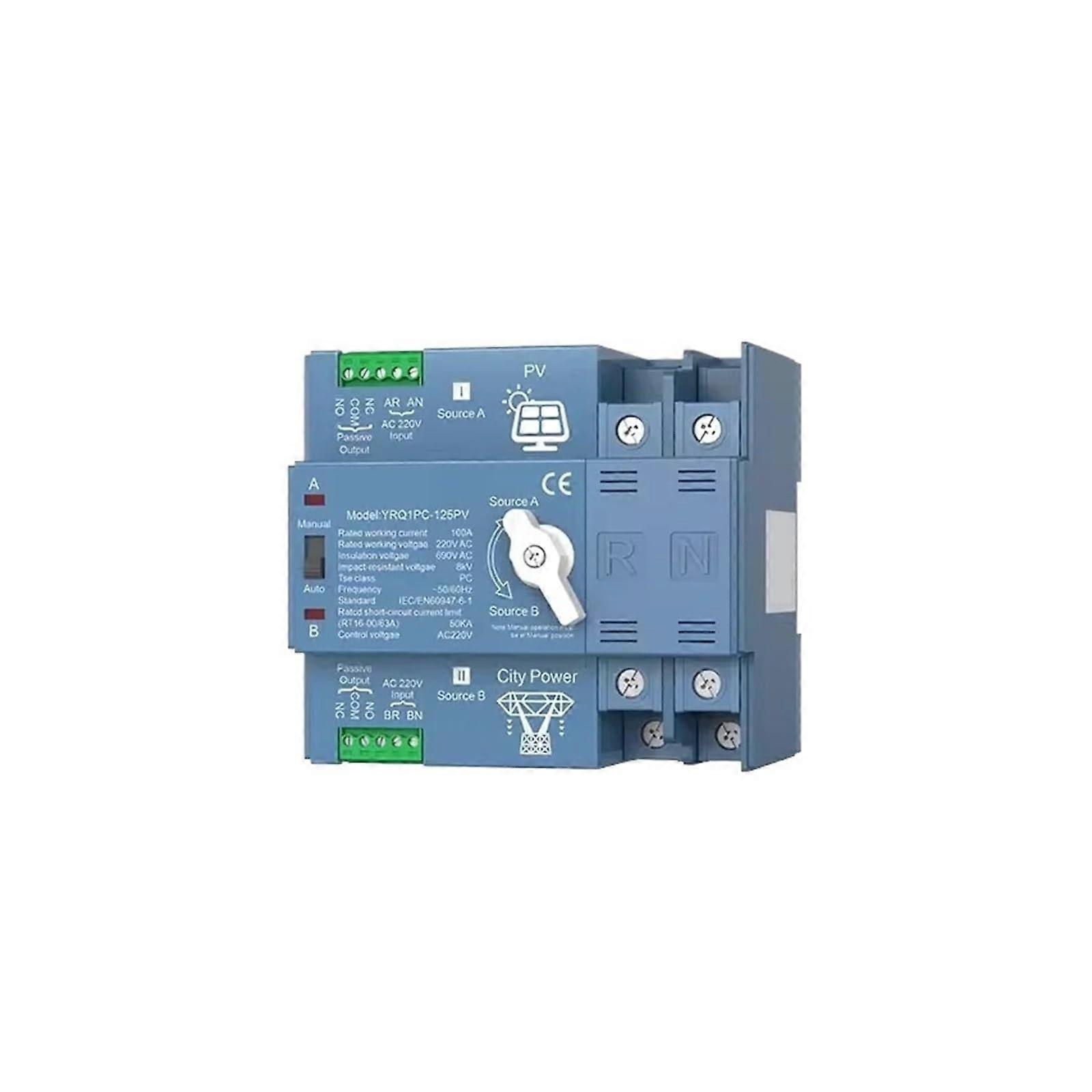 2P 125A Single Phase Automatic Transfer Switch for Solar Inverter and Generator 220V