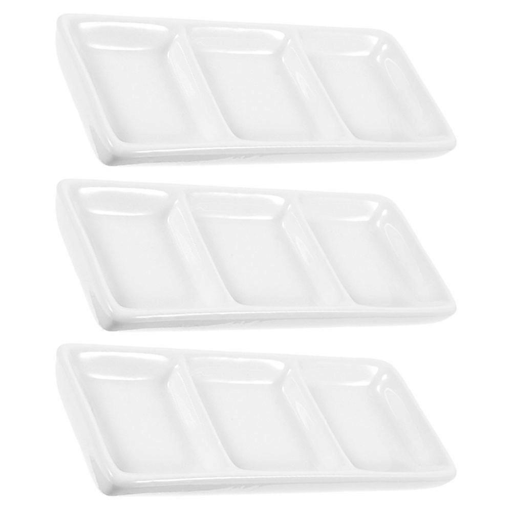 Divided Sauce Dish Ceramic Serving Platter for Storage 4Pcs White