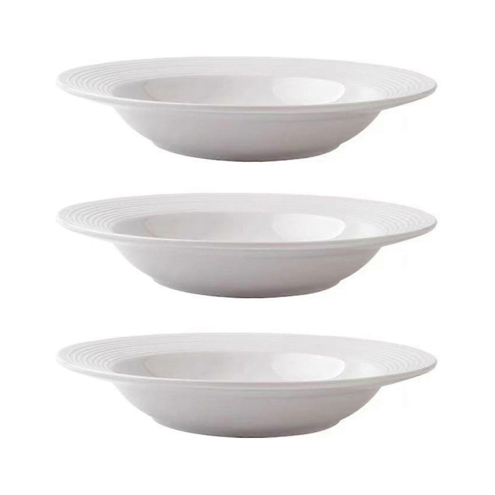 3 Pc Plastic Plates Round 8.7 Inch Dinner Plates White Stackable Reusable Straw Hat Plate