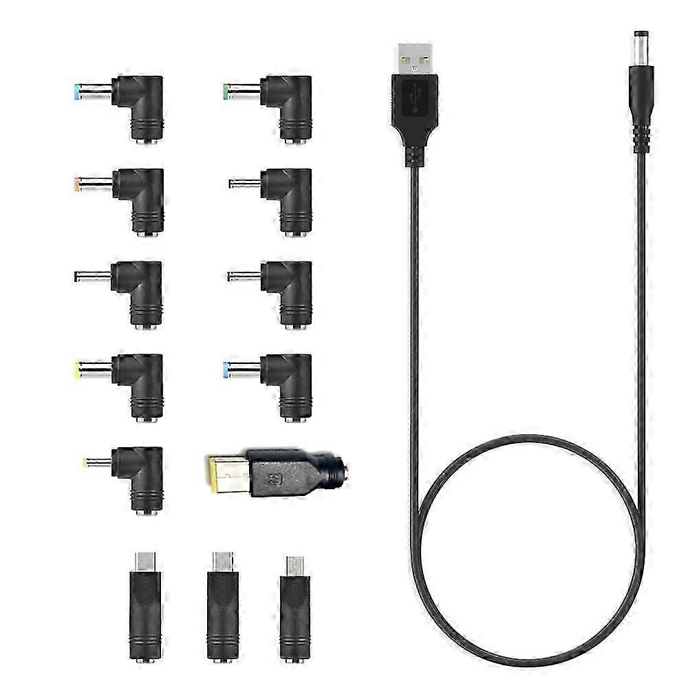 USB To DC Power Cable with 13 Interchangeable Plug Connectors Adapter
