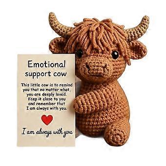 Emotional Support Cow - Handmade Comfort Companion, Mini Positive Crochet Cow with Message Card, Cute Animal Inspirational Gift for Friends, Family, C