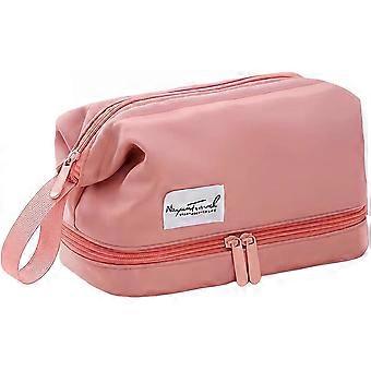 Kosmetiktaschen, Make-up-Taschen für Damen, Reise-Make-up-Organizer, Make-up-Pinsel, große Kapazität, doppellagiger Organizer (Pink)