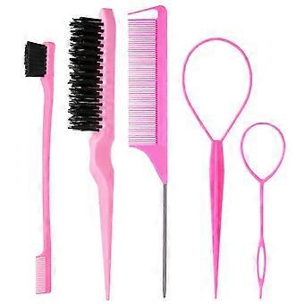 5Pcs Pink Hair Comb Set Professional Styling Brush Teasing Tail Section Tools