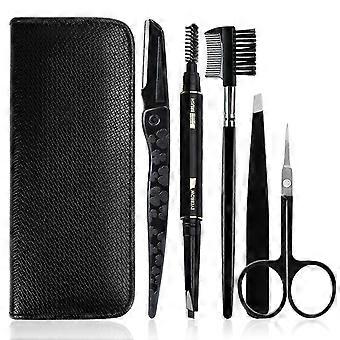 Augenbrauen-Set, 5-teiliges Augenbrauen-Pflegeset aus Edelstahl mit Pinzette, Schere, Augenbrauenkamm, Augenbrauenstift und Rasierer
