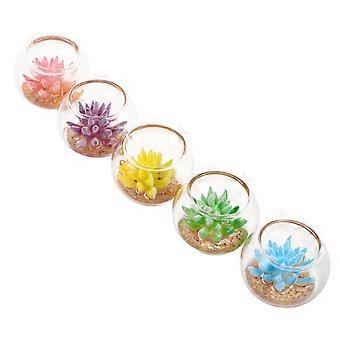 Conjunto de 5 Vasos Miniatura para Suculentas: Acessórios para Casa de Bonecas, Plantas Artificiais Coloridas - Decorações para Jardim em Miniatura - Adereços para Maquetes de Micropaisagens