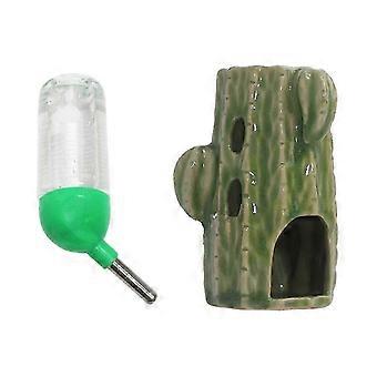 Keramische waterfles met cactusmotief voor kleine dieren, lekvrij, geschikt voor cavia's, hamsters en andere huisdieren.