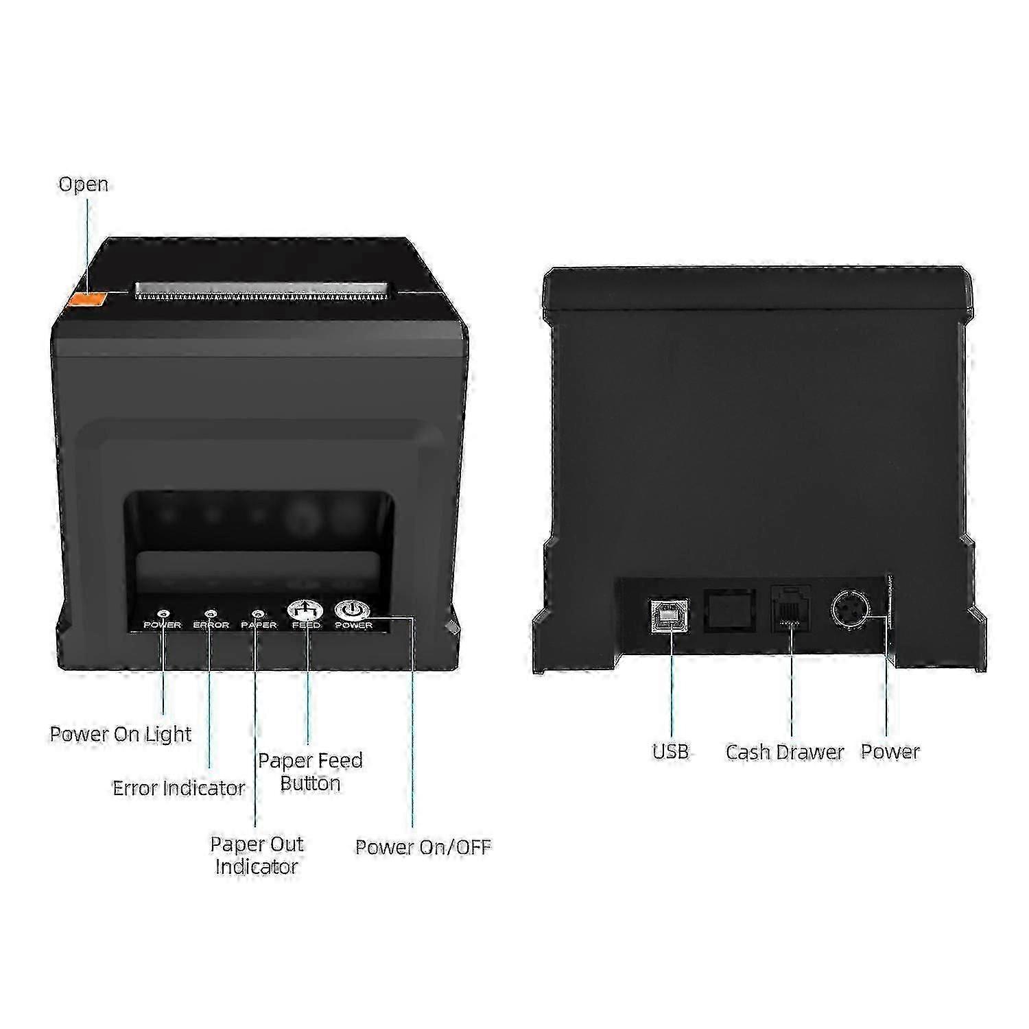 80mm POS Receipt Printer with USB and Bluetooth Connectivity, Equipped with Auto Cutter Function