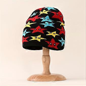 Cozy Knit Beanie with Cartoon Star Pattern, Warm Cuffed Winter Hat for Outdoor Skiing Travel Shopping