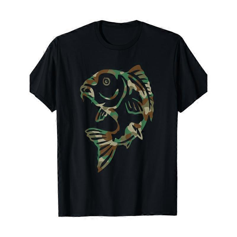 T-shirt de pêche robuste pour hommes, 100 % coton, coupe décontractée, manches courtes, avec un motif rappelant un camouflage et représentant des poissons. Vêtement d'extérieur polyvalent, adapté à toutes les saisons, pour les pêcheurs. Durable.