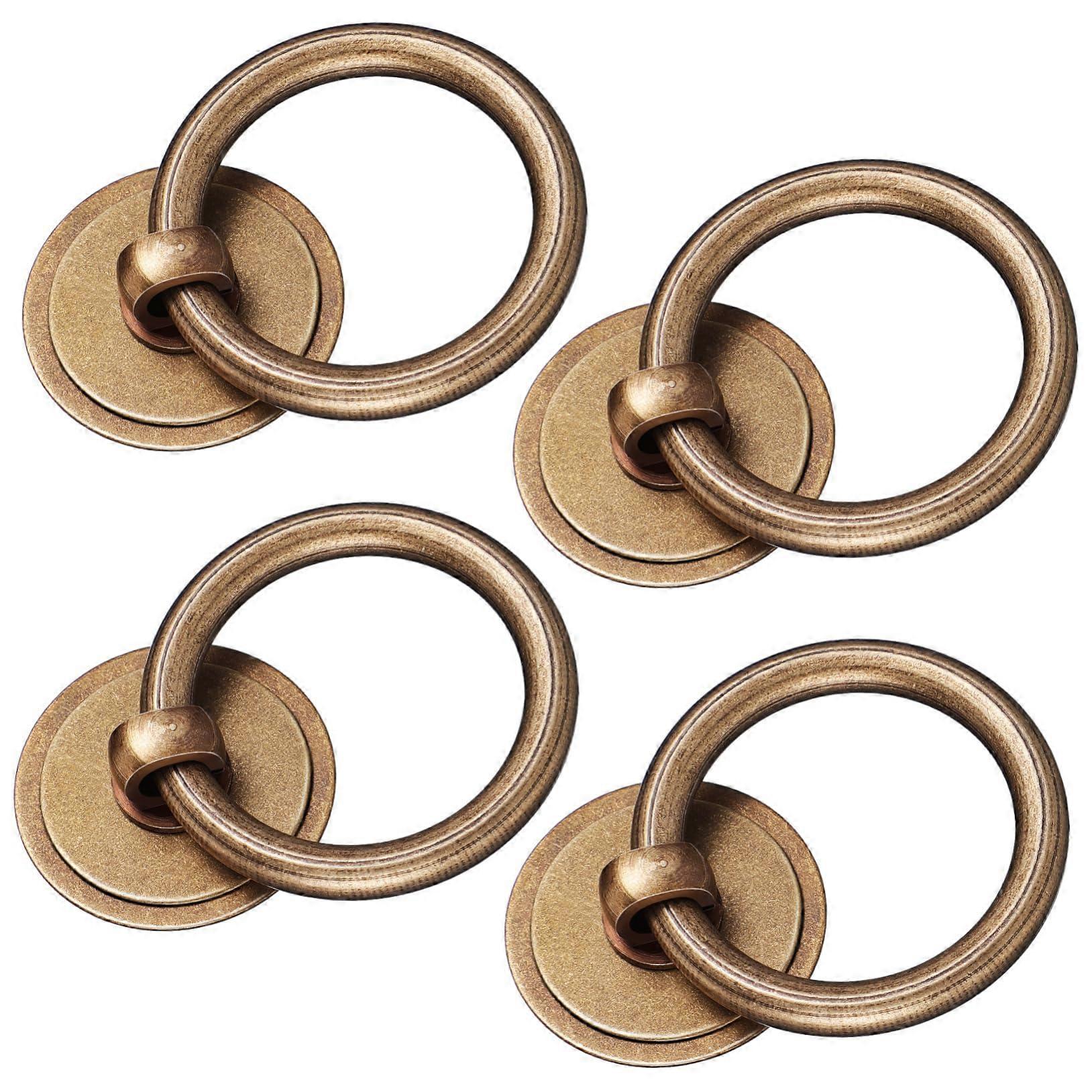 4pcs Solid Brass Vintage Drawer Pulls and Brushed Brass Cabinet Knobs for Kitchen Dresser Wardrobe