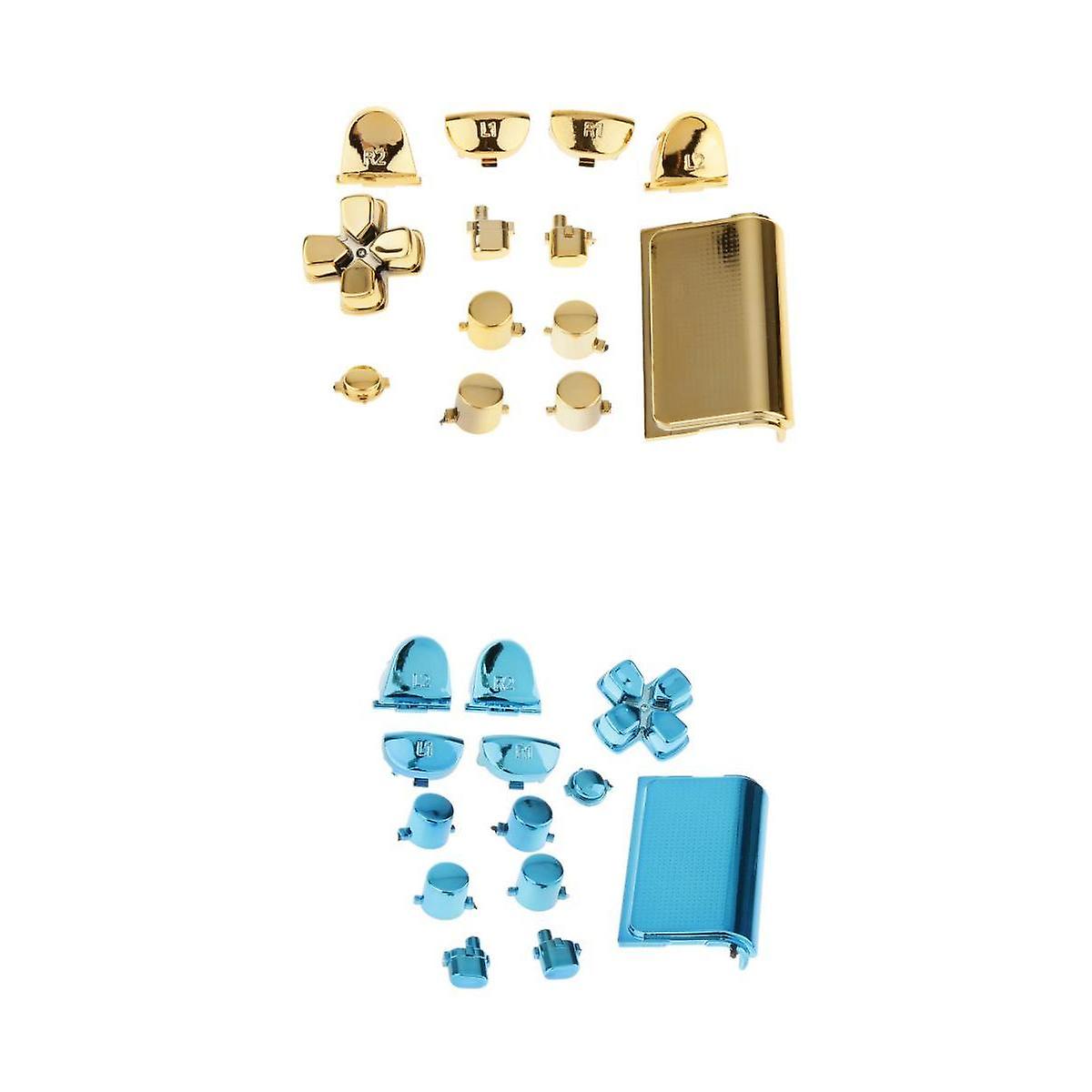 2 Pieces Touchpad Chrome Plating Button Buttons for PS4 Controller Gold+Blue