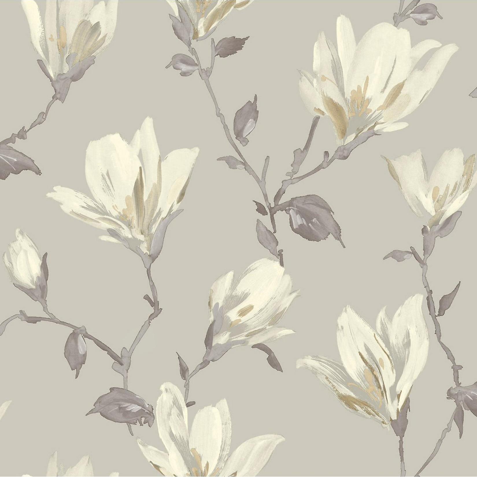 Arthouse Lily Floral White Grey Wallpaper