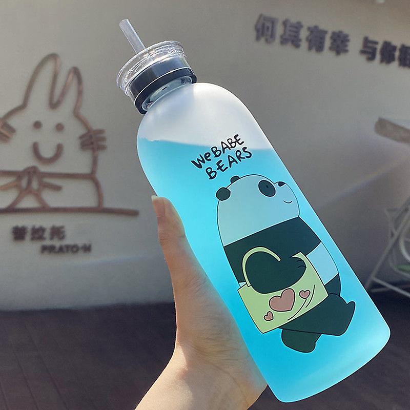 Cute Panda Bear Cup 1000ml Water Bottles With Straw Transparent Cartoon Water Bottle Drinkware Frosted Leak-proof Protein Shaker