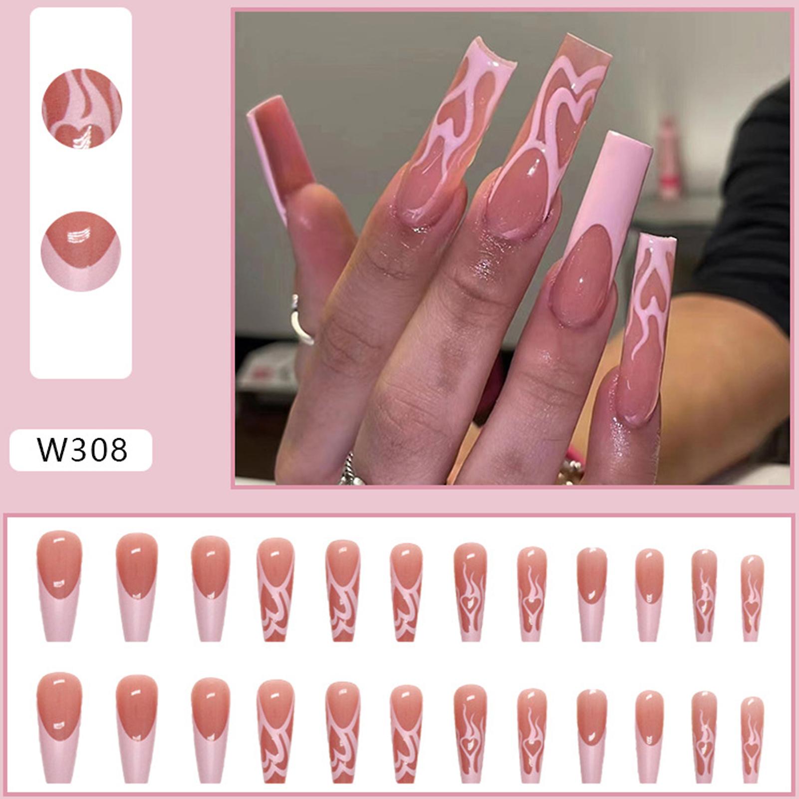 Pink Long Square Fake Nails Easy Application Convenient False Nails