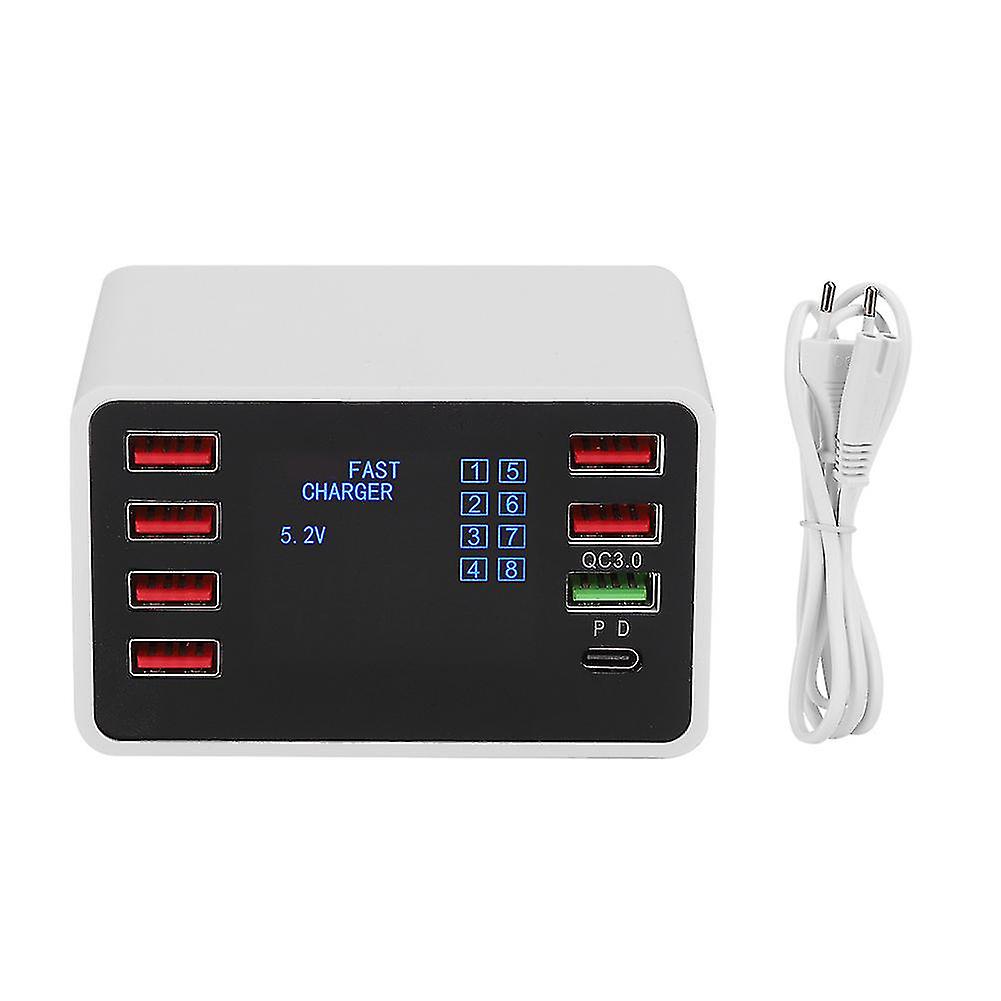 Multiport Smart Qc3.0 Usb Charger With Lcd Digital Display 50w For Typec Smart Phonewhite Eu Plug