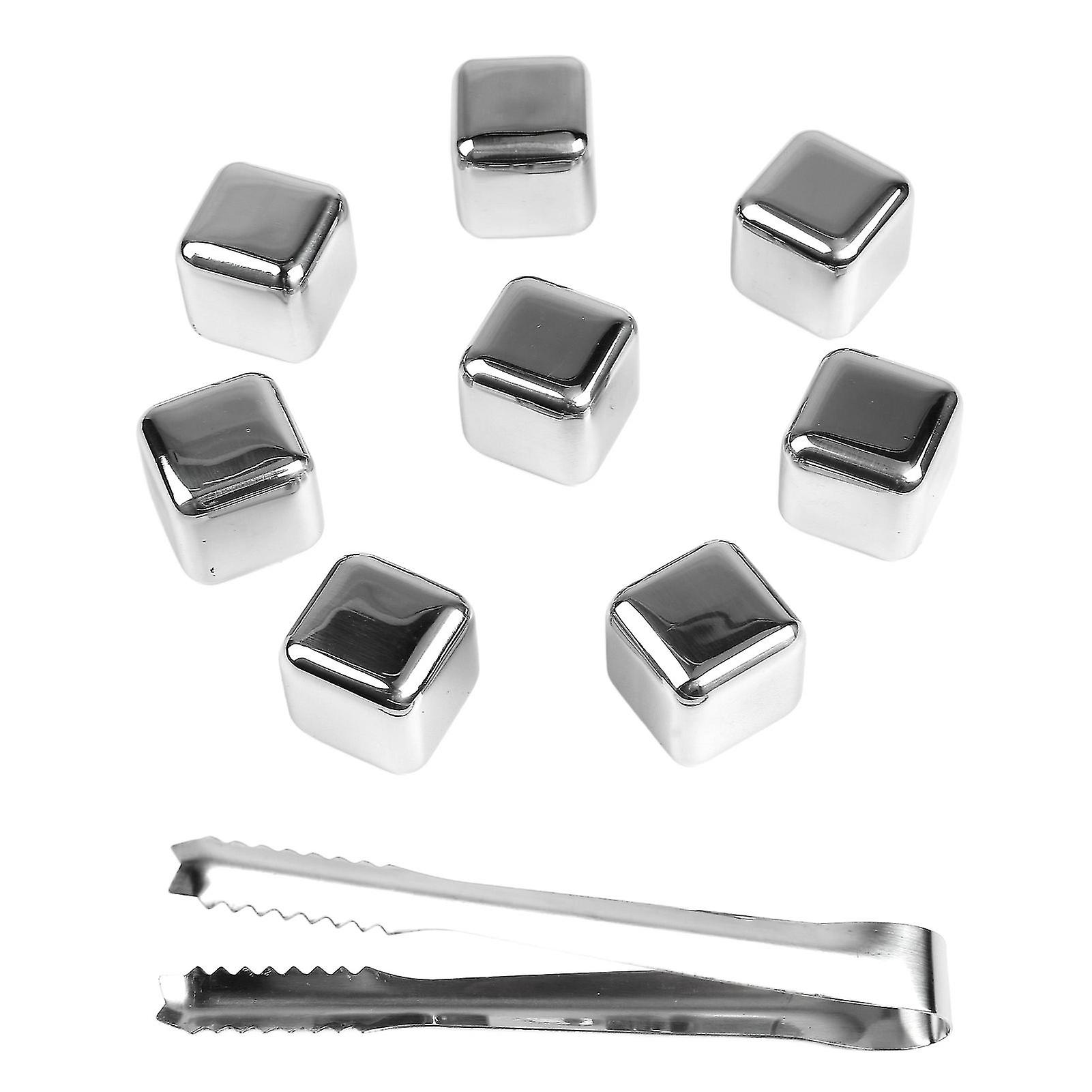 8pcs Reusable Ice Cube Metal Stones Ice Cubes Whiskey Stones Quick Freezing Reusable Stainless Steel Whiskey Stones for Your Favorite Beverage 27mm