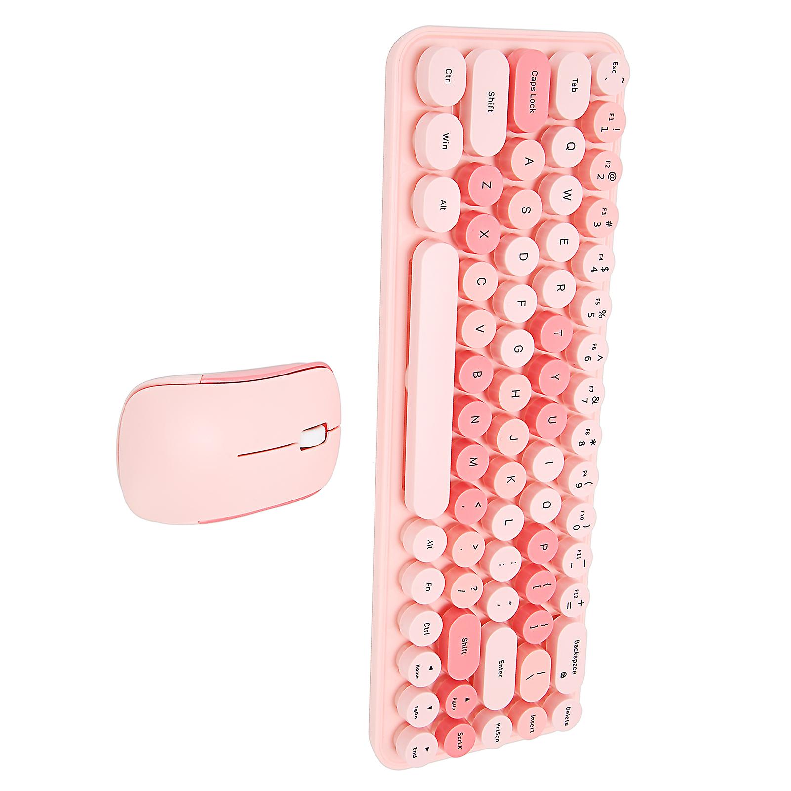 Keyboard Mouse Combo 2.4GHz Wireless Cute Retro 68 Round Keycaps 3 DPI Keyboard and Mouse for Family Office Gaming Pink Theme