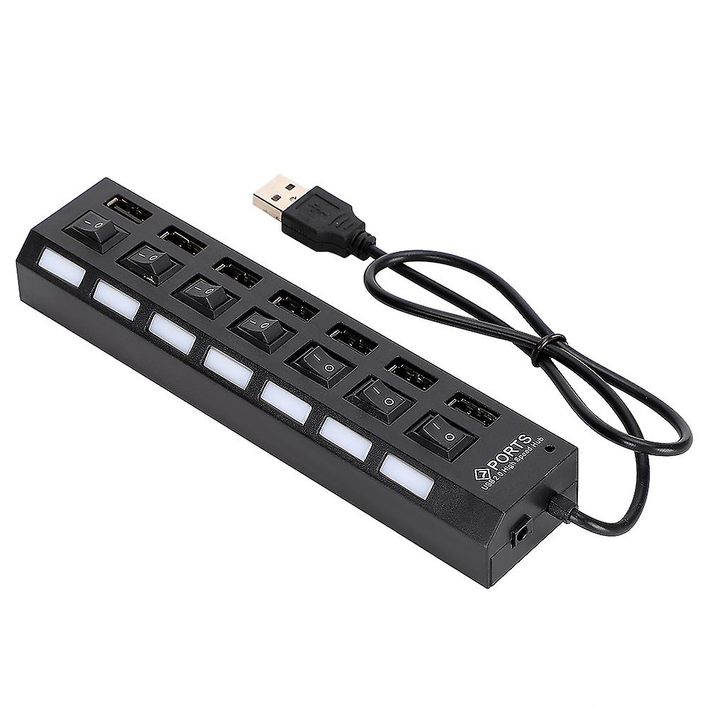 7-Port Hub USB Docking Station Black 480mbps with Switch for Overload Current Protection
