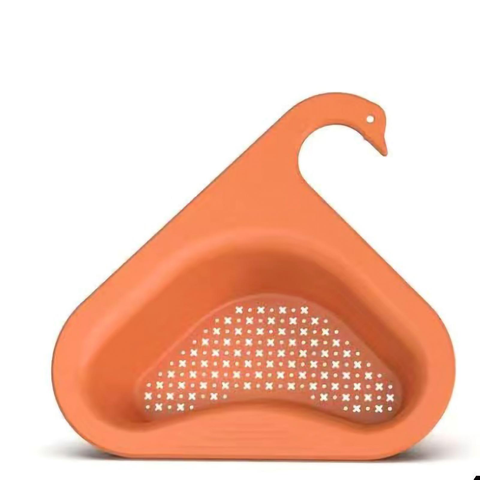 Kitchen Sink Vegetable and Food Filter Rack Multi-Functional Hanging Drainer Swan-Shape Strainer Basket Orange Colour Durable Easy to Install fo