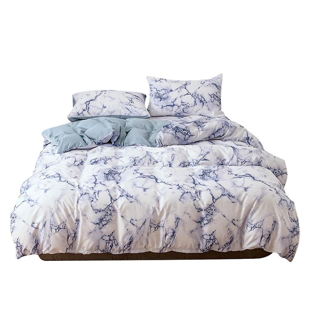 2Pcs Marbled Soft Quilt Duvet Pillow Cover Pillowcase Bedding Set AU-Single 150x200cm (Blue)