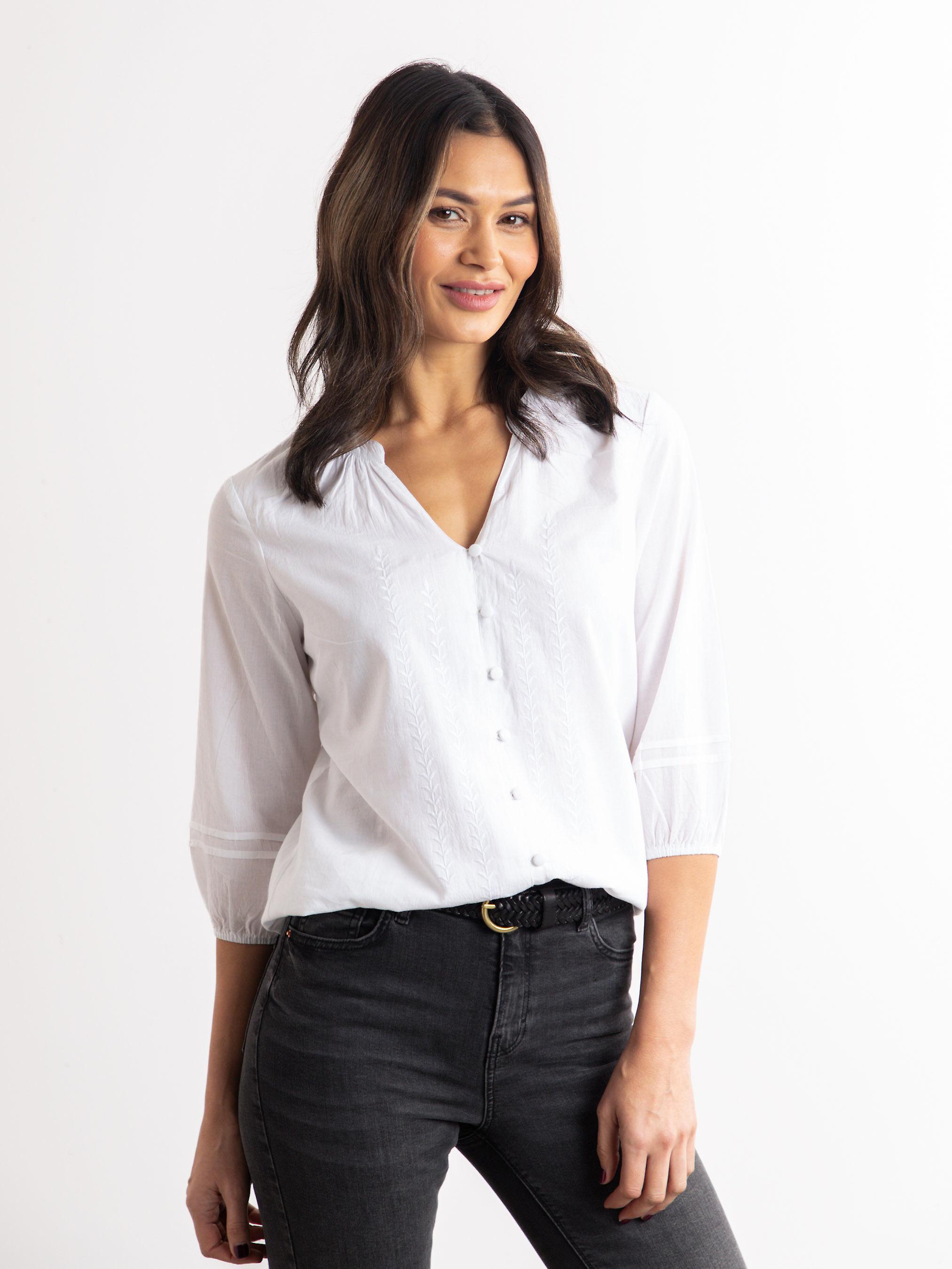 Swift Nehru Button Down Blouse in White 