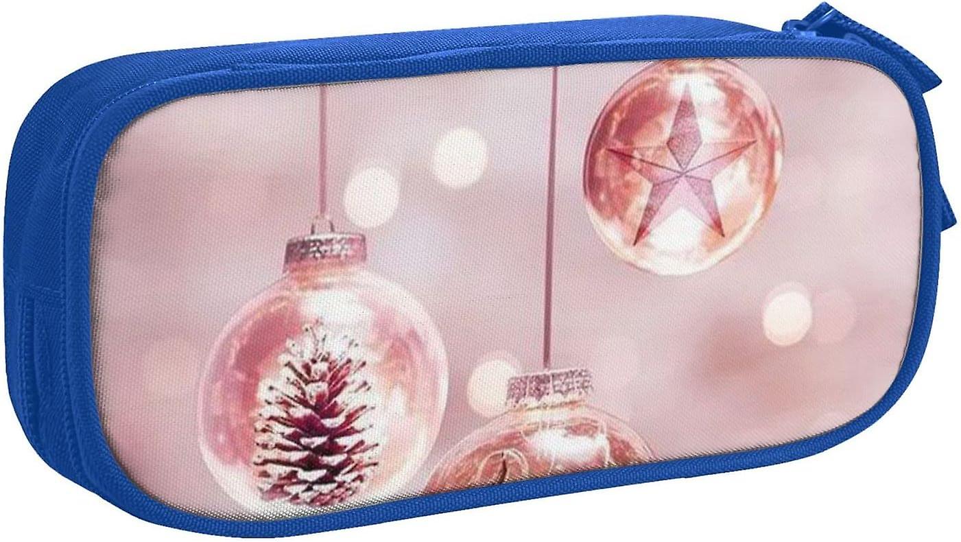 ピンクのクリスマスボールラージペンシルバッグ、2コンパートメント付きペンシルペンケースペンシルポーチバッグオーガナイザー女の子、男の子、学生、学校、オフィスカレッジ-1