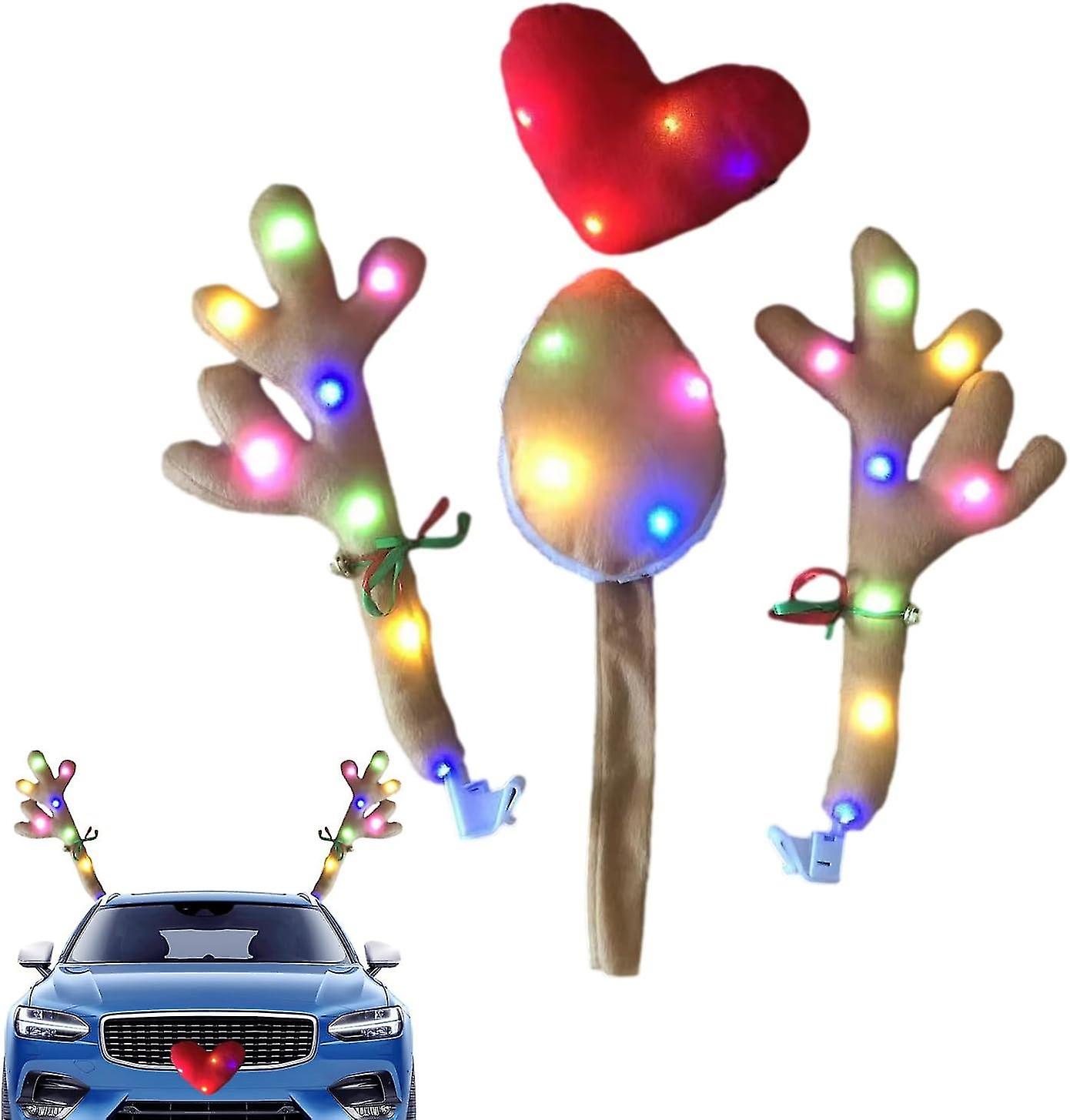 クリスマストナカイの角カーキットLEDライト付きトナカイの角と鼻車両クリスマスカーD