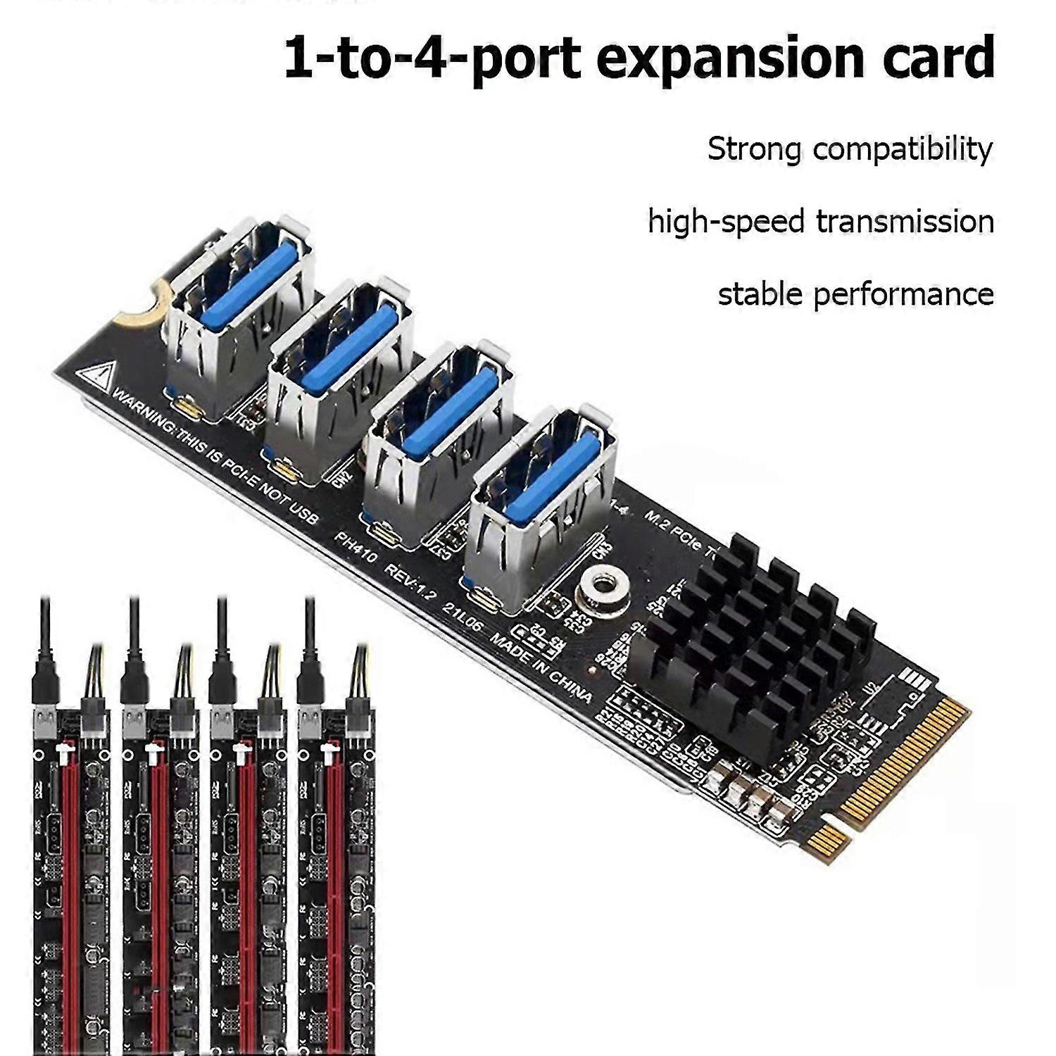 PCI-E Riser Card Anti-interference Wide Compatibility Heat Sink M.2 M KEY PCI-E to 4 PCI-E X1 Multip