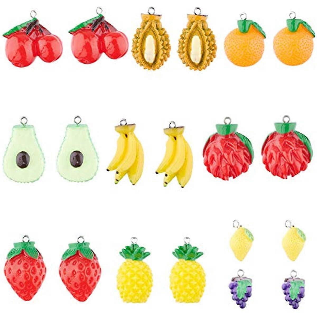 2Pcs Resin 3D Mixed Shapes Fruit Charms for Jewellery Making Keychain Decoration