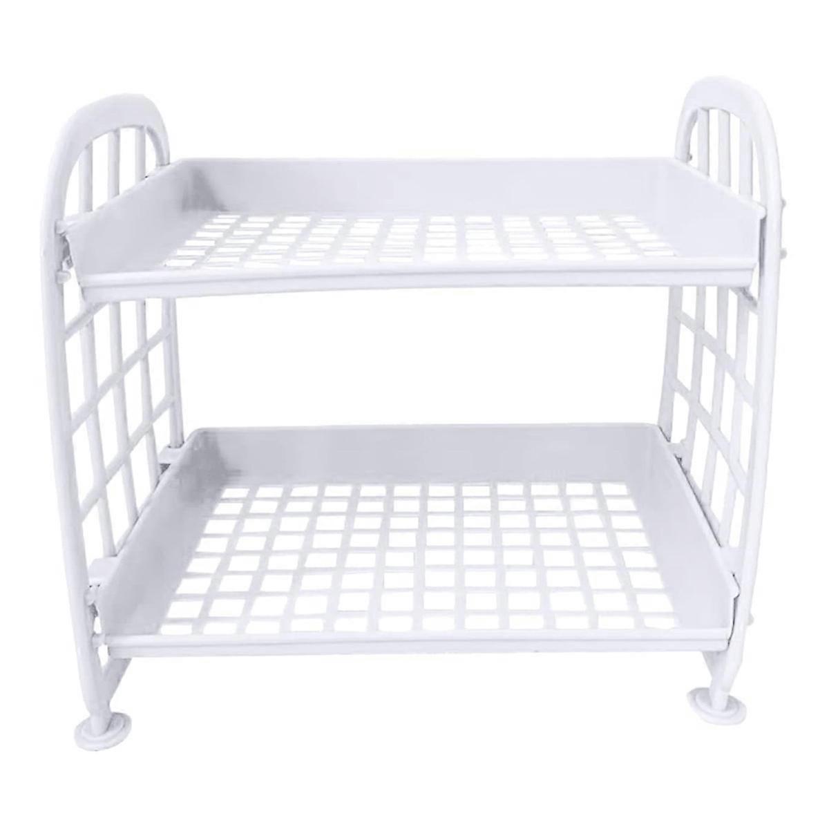 2 Layer white Desktop Shelf,Side Guardrail Design Foldable Double,Cosmetic Stationery Storage HolderLight