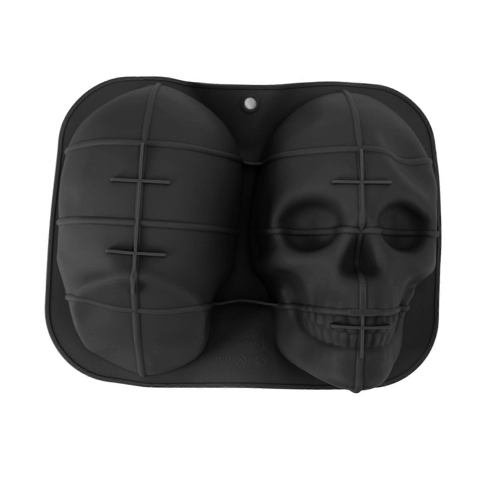 Skull Head Baking Mold Soft Silicone Halloween Skeleton Head Cake Mold for Cake Biscuit Chocolate Candy Ice Black NO.5349