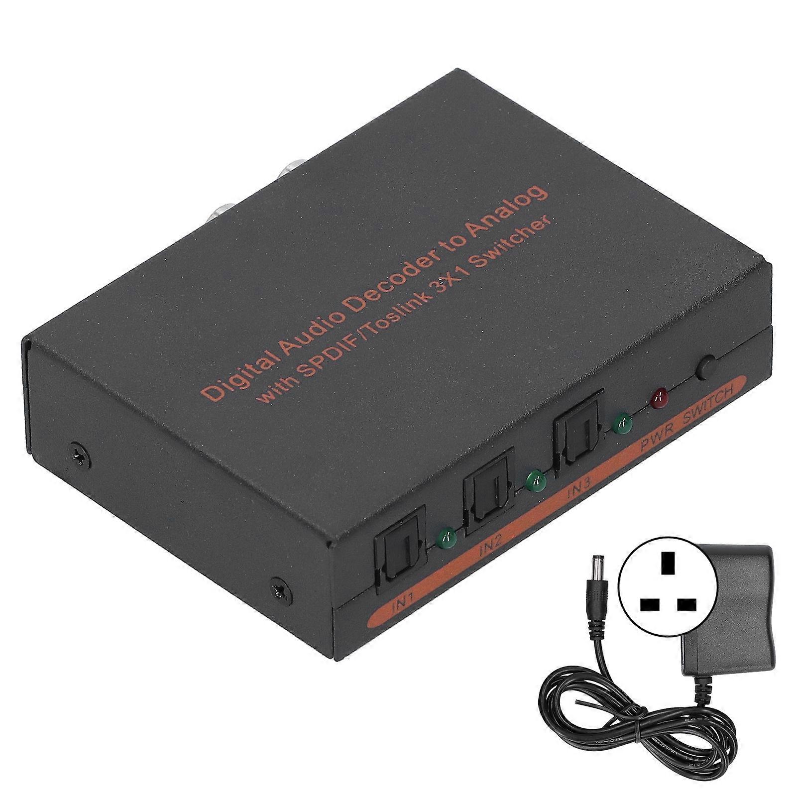 3x1 Optical Fiber Digital Audio Decoder Optical To For Spdif/av/rca Converter 100240vuk Plug