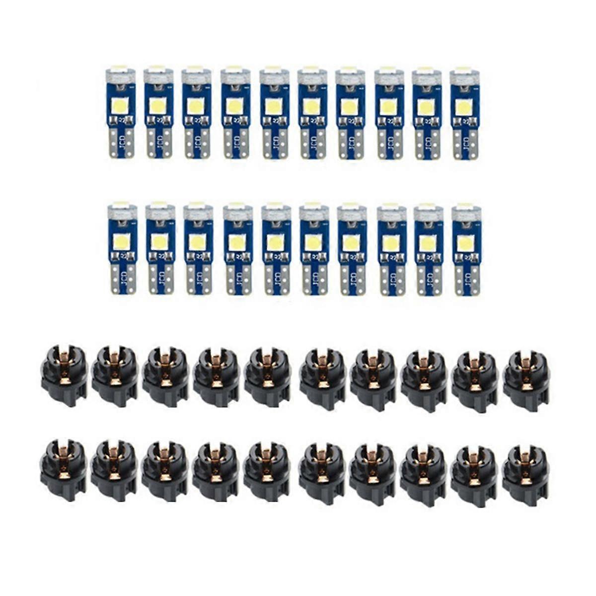 20Pcs T5 LED Lights for Car Dashboard Panel Gauge Indicator, 3030-3SMD Light Replacement with Twist Lock Socket - White