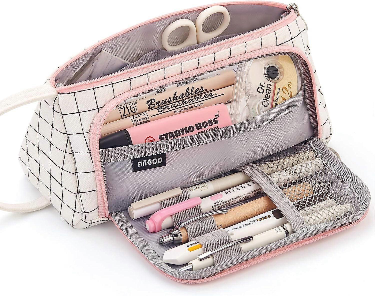 QQDD Large Capacity Colored Canvas Storage Pouch Marker Pen Pencil Case Simple Stationery Bag Holder compatible with Middle High School Office College