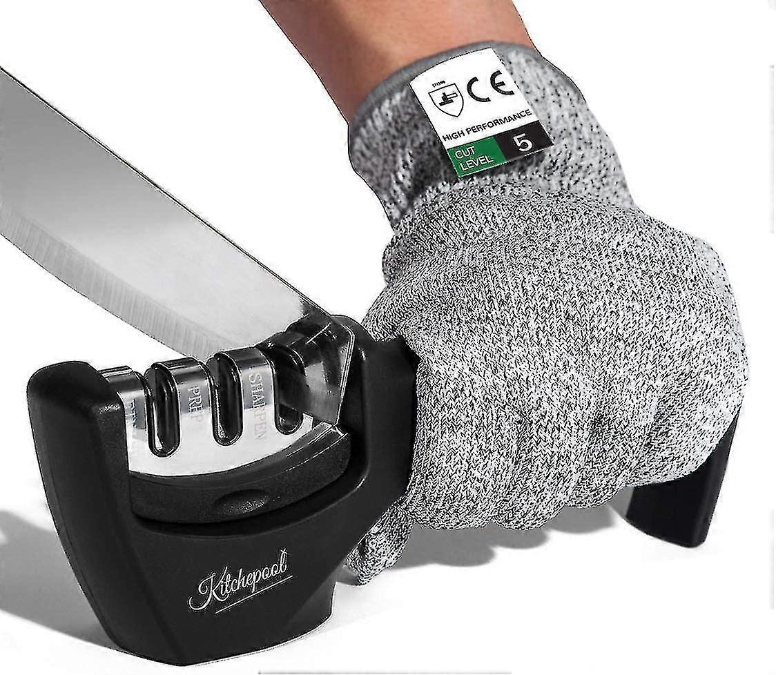 knife sharpener 3-stage quality kitchen knife accessories with cut-resistant glove
