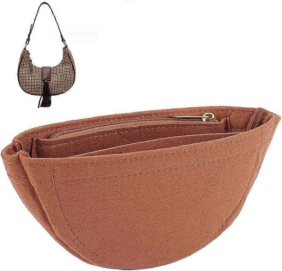 Purse Organizer Insert Small Felt Shoulder Bags Insert Arc Shape Underarm Bag Organizer Insert Multiple Compartments Bag Insert Shaper with Zipper for