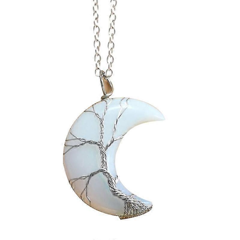 Corte da vida Colar fio embrulhado crescente lua colar pendente de pedra para menina