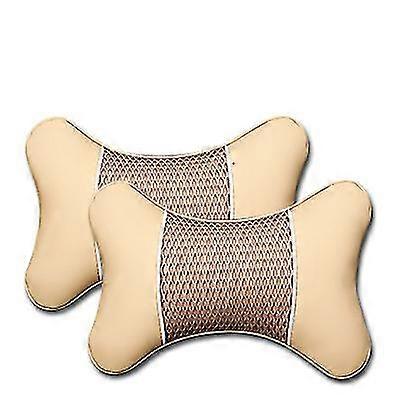 2pcs Car Pillows Pu Leather Knitted Headrest Neck Rest Cushion Support