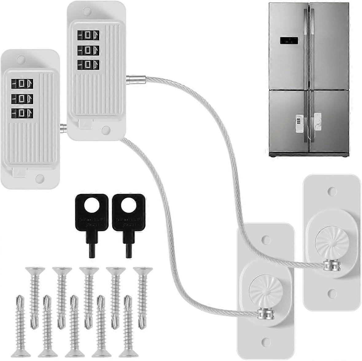 2Pcs Window Cable Lock Sturdy Window Restrictor Portable Window Safety Code Lock Childproof Security Password Lock with Keys and Screws Punch/Punch Fr