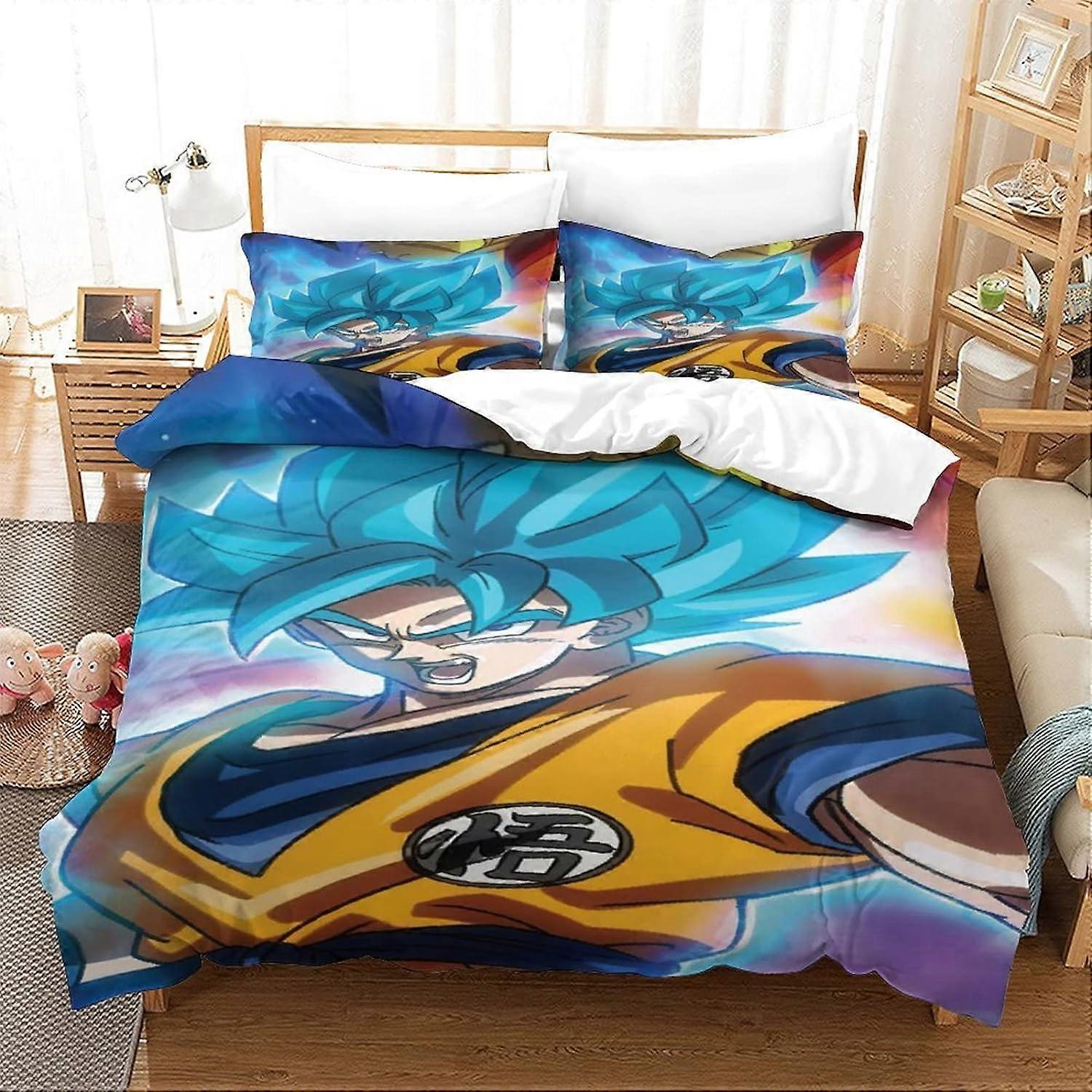 Sängkläder D Goku Sängkläder Set Anime Avdelning Dekorativt Påslakan Örngott, Dragkedja, Mjuka Bitar För Pojke Flicka Tonåring 135 * 200 CM