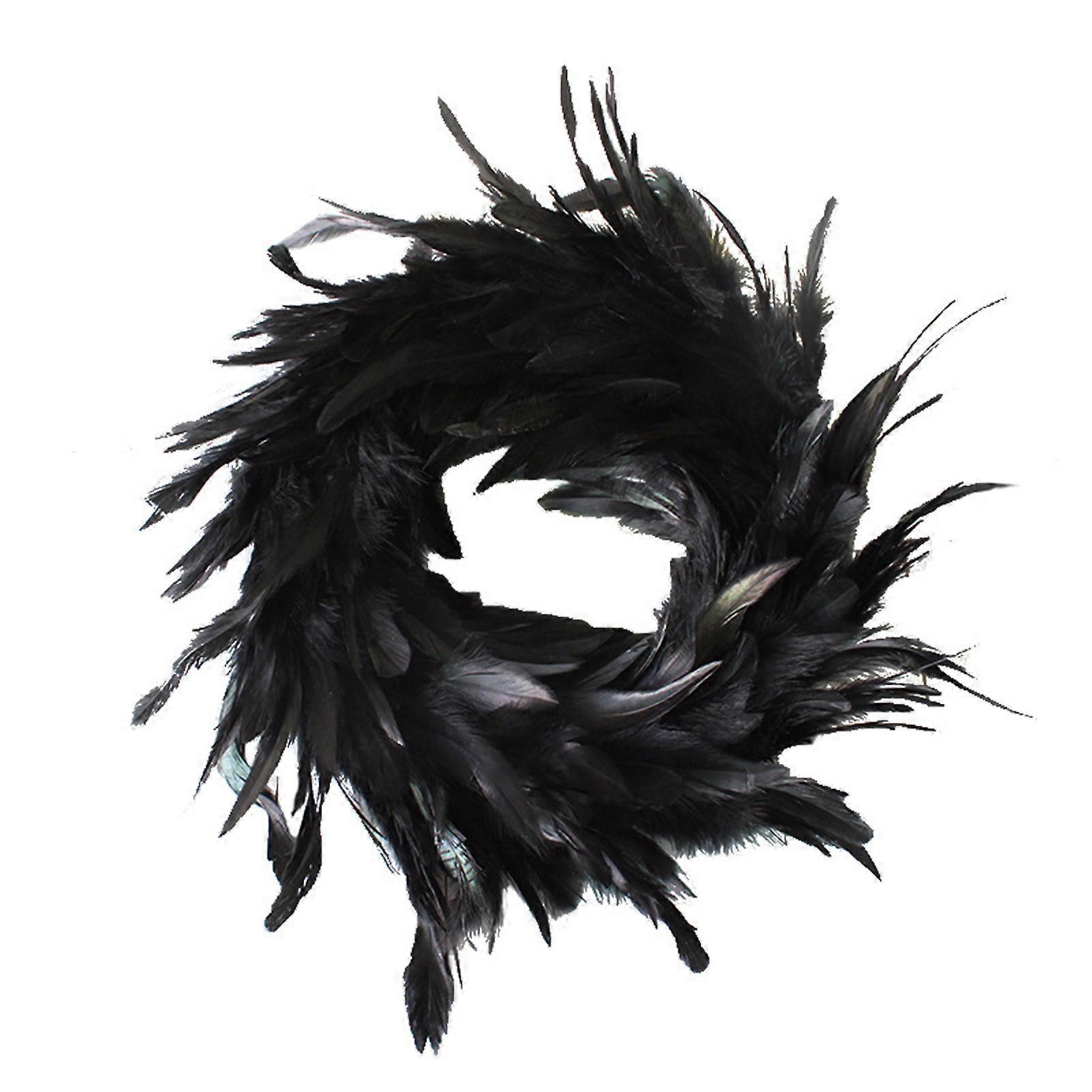 Feathers Wreath in Black for Halloween Decorations Front Door Hanging Ornament Trick of Treat Home