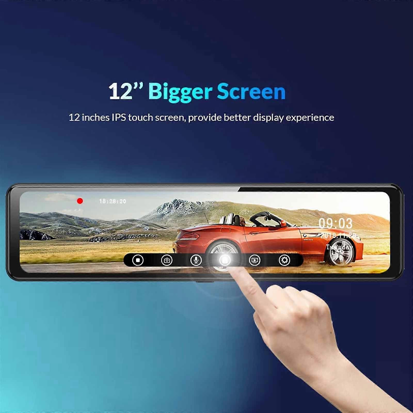12-Inch Smart Rearview Mirror Dash Cam – Android 8.1, 4G ADAS, Dual 1080p, WiFi, GPS