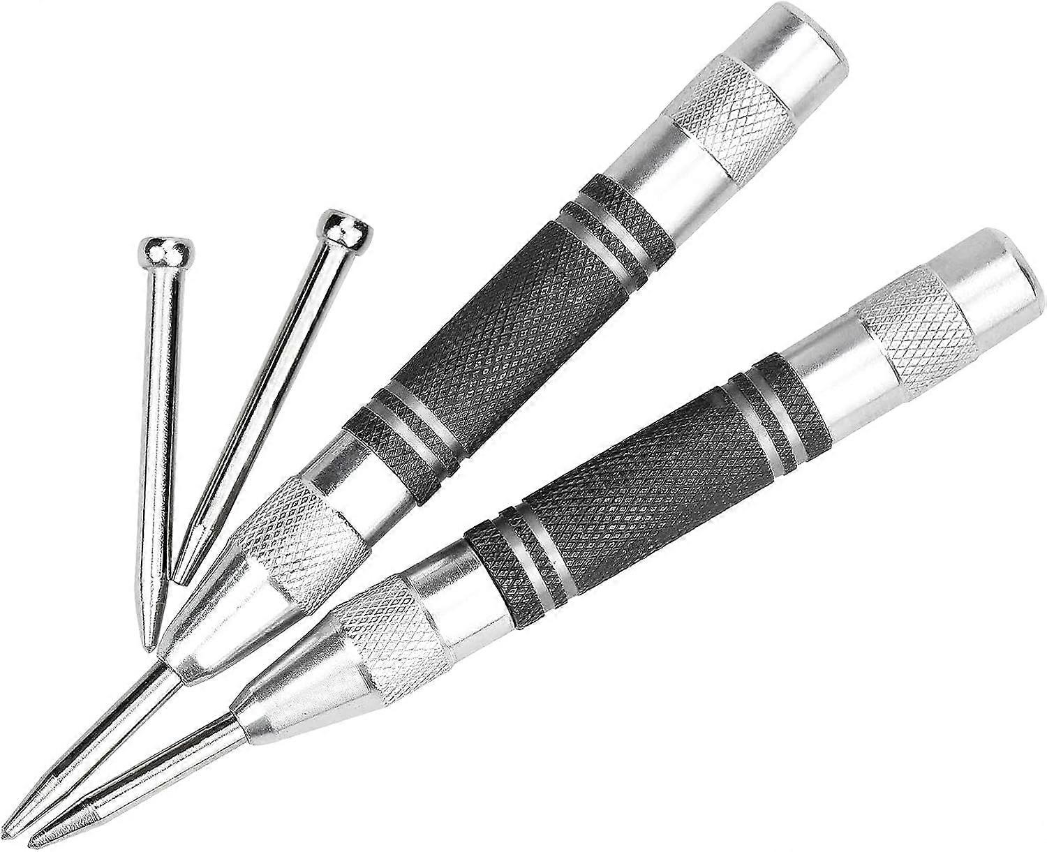 2 Pcs Center Punch 130mm Automatic Centerpunch Centerpunch Spring Loaded Center Punches Automatic Center Punches with 2 Replacement Punches for Window