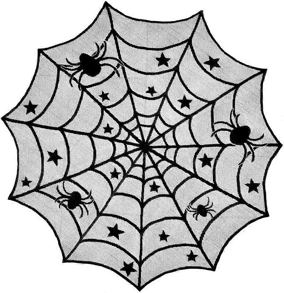 Halloween Set Ghost Festival Lace Spider Web Μαύρη Δαντέλα Στρογγυλό Spider Web Τραπεζομάντιλο 40 ιντσών Διάμετρος 102cm Γύρος,2024 Ping