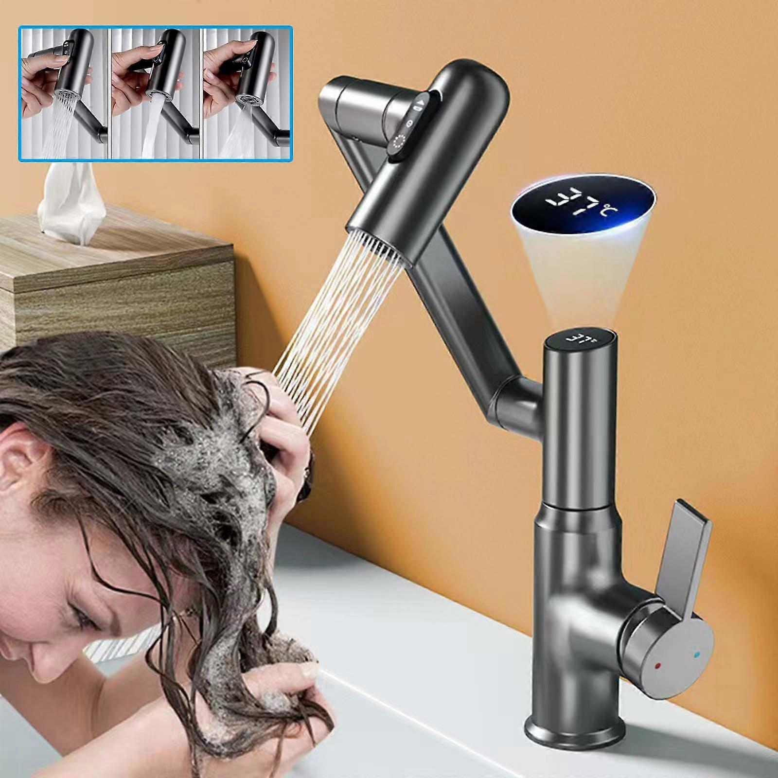 Digital Display Hot And Cold Faucet, Washbasin, Bathroom Rotating Gun, Gray Mouthwash Faucet FLYE242110