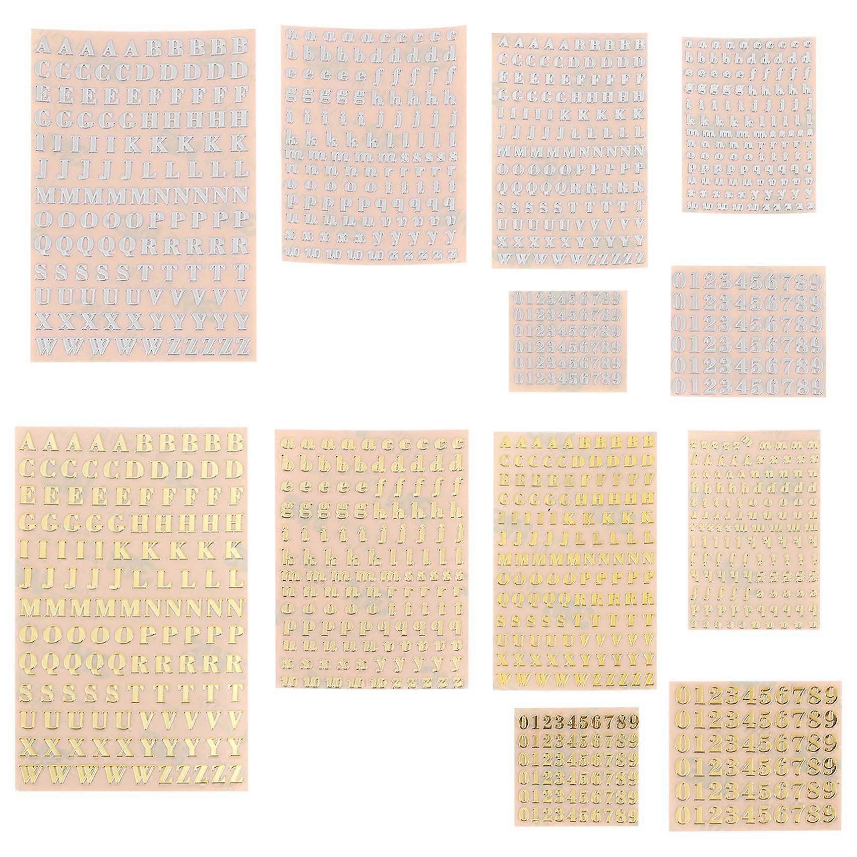 12 Sheets Letter Resin Stickers, Small Alphabet Number Stickers for Resin Art, Glitter Alloy Self A