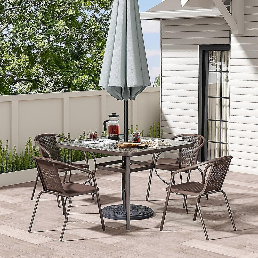 Garden Ripple Glass Dining Stackable Chairs Table Set